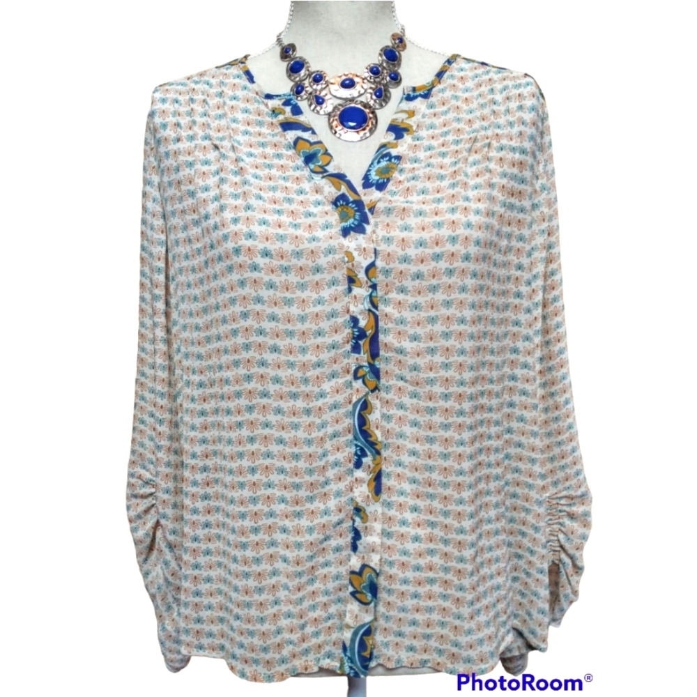 Democracy Sheer Floral Print Flowy Top Size L
